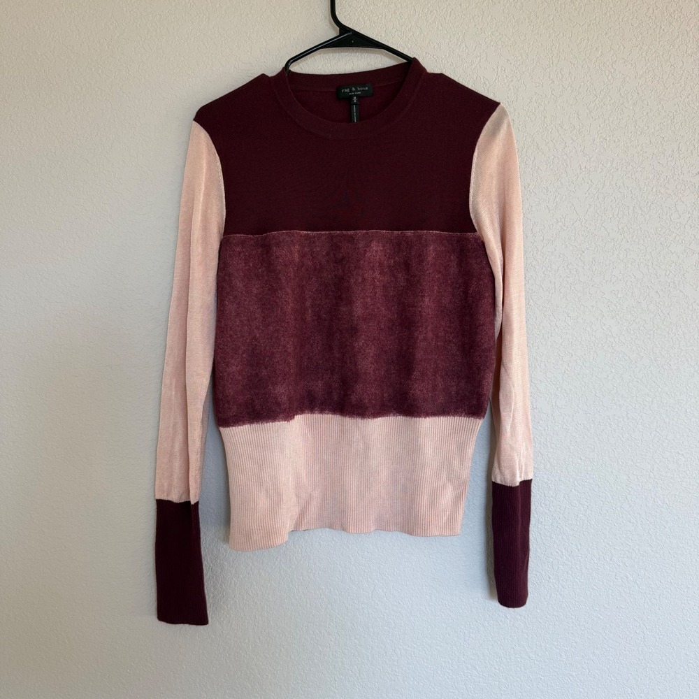 Rag & Bone Merino Wool Colorblock Sweater Burgundy Pink Size Medium